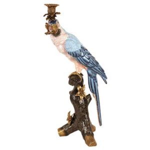 Blue Parrot Candleholder, Left Facing