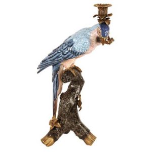 Blue Parrot Candleholder, Right Facing